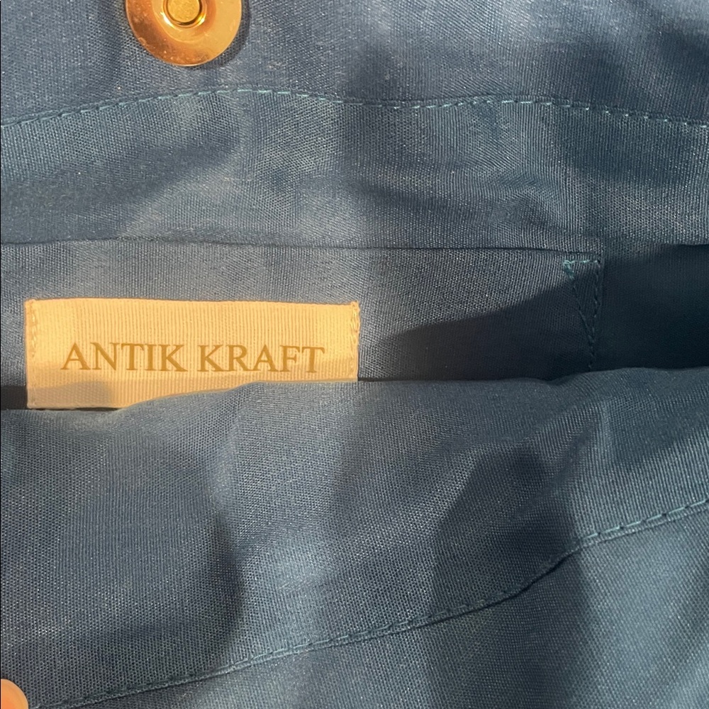 Antik Kraft Blue Fringe Handbag with Wooden Handle Brand New W/Tags - Picture 10 of 10